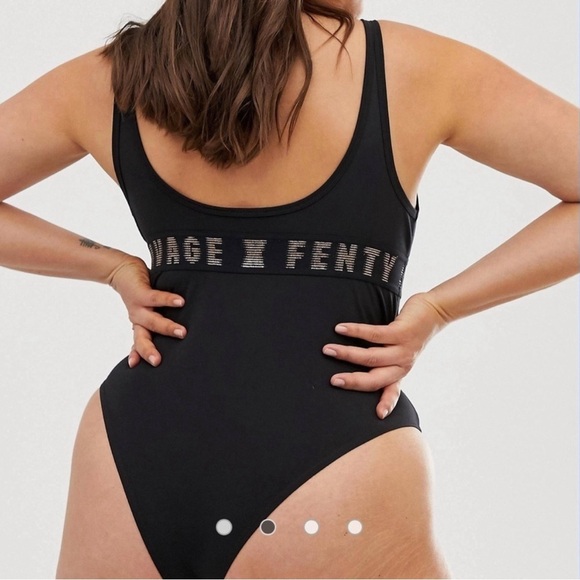 NWOT Savage X Fenty Logo Bodysuit In Black & Gold Plus Size 1X - Picture 2 of 7